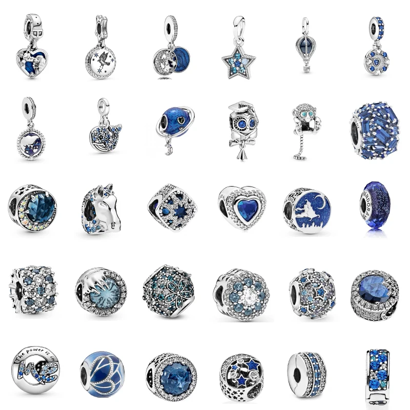 Синяя серия pandoraer S925 серебряные аксессуары шармы DIY бусины