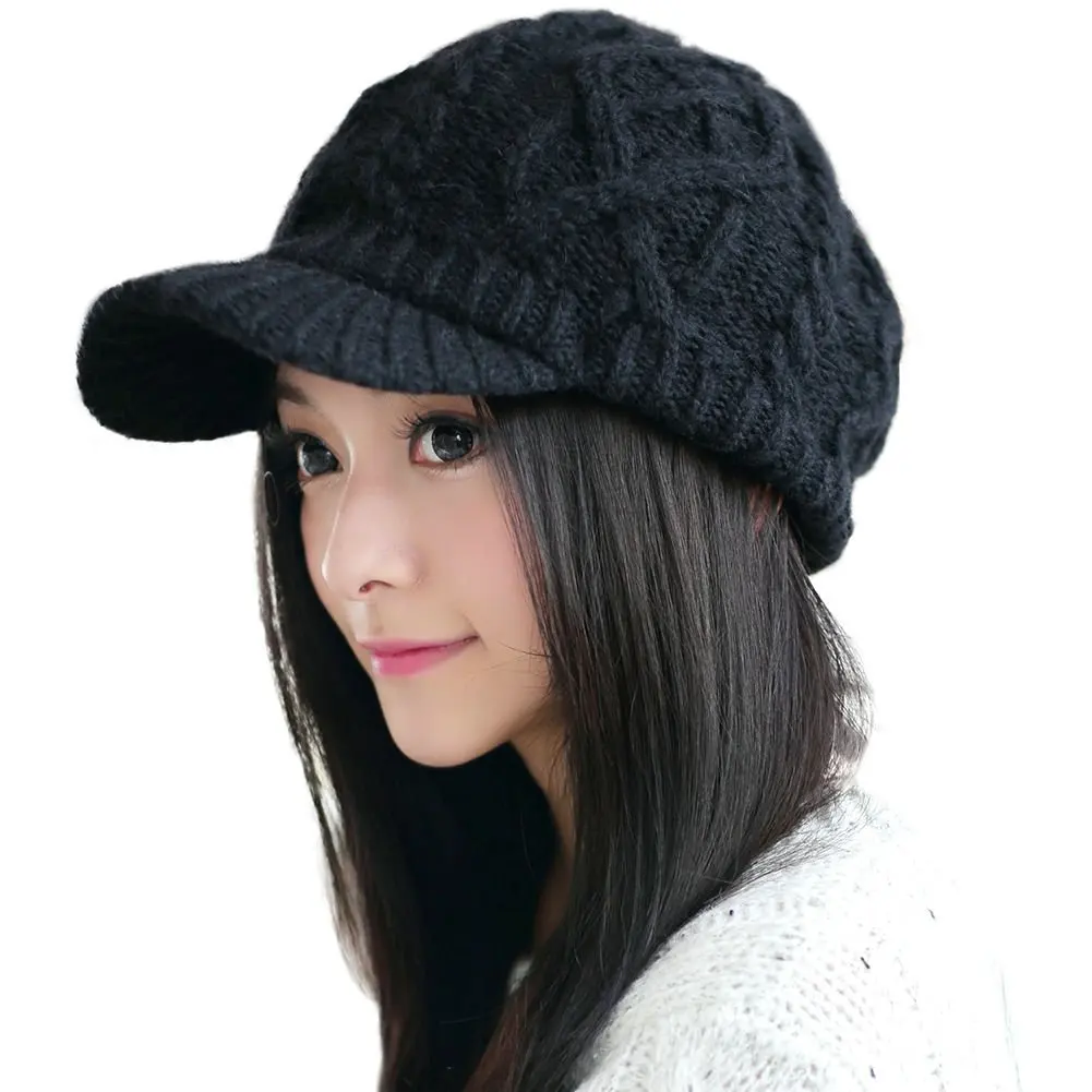 Women 50%/100% Wool Newsboy Cap Winter Hat Visor Beret Cold Weather