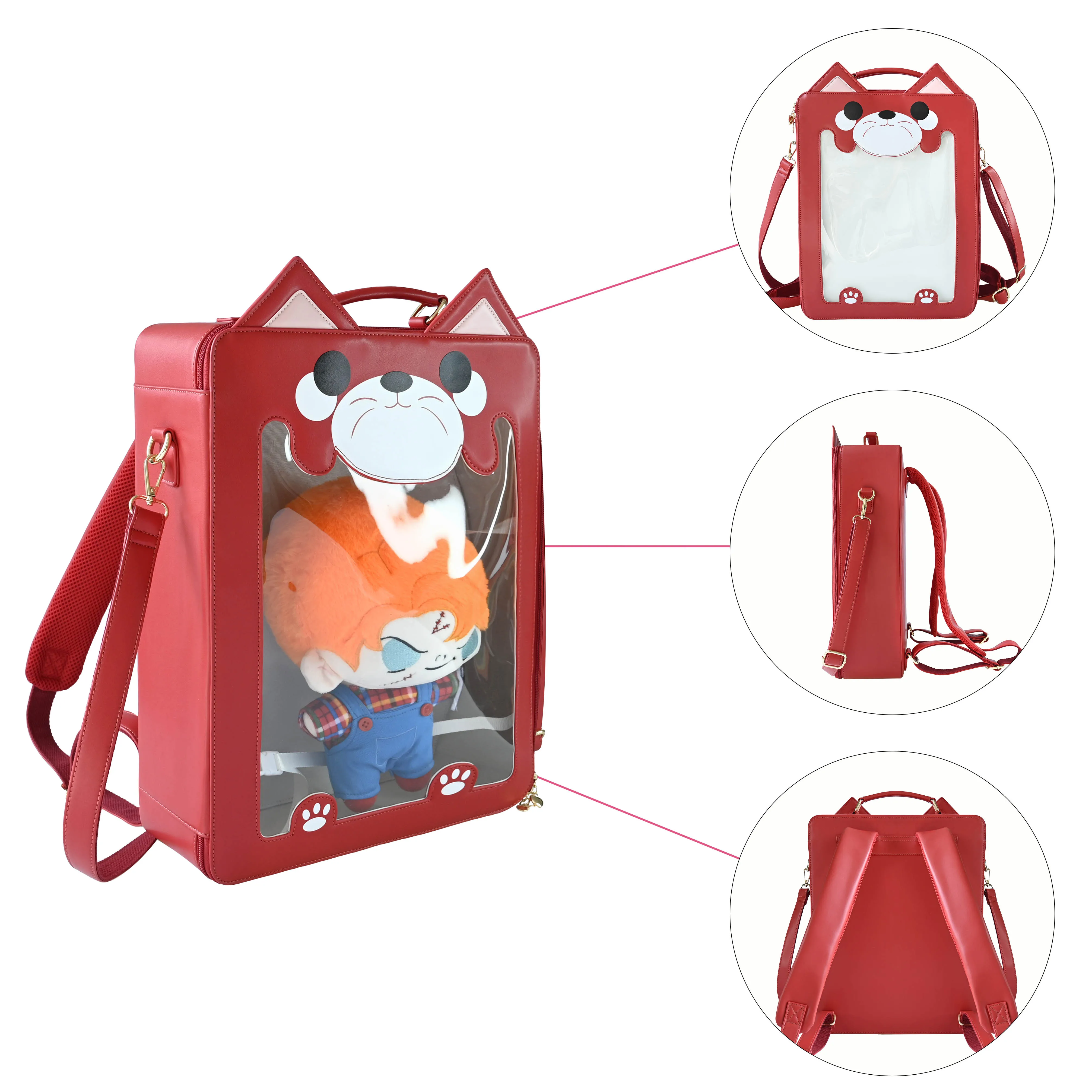 Wholesale Custom Personalized Crossbody Cell Phone Wallet Transparent Shoulder Clear Pin Display Black Ita Bag