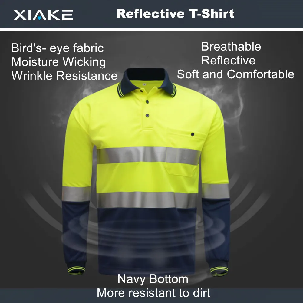 XIAKE High visibility Clothing Hi Vis Polo T-shirts Reflective Safety Security Work Construction Shirts