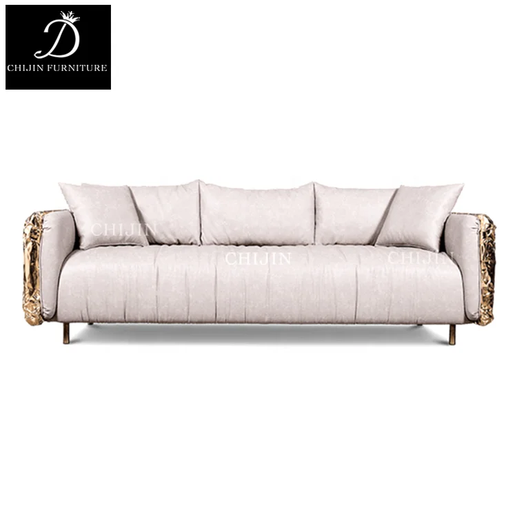 Golden Italian Luxury Leather Sofa Living Room Armchair Comfortable And Casual Backrest Sofa