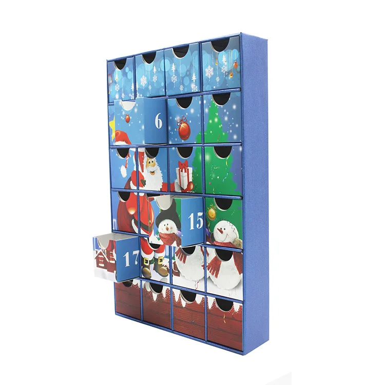 Wholesale Christmas custom advent calendar cardboard chocolate blind packaging gift box 12days for kids