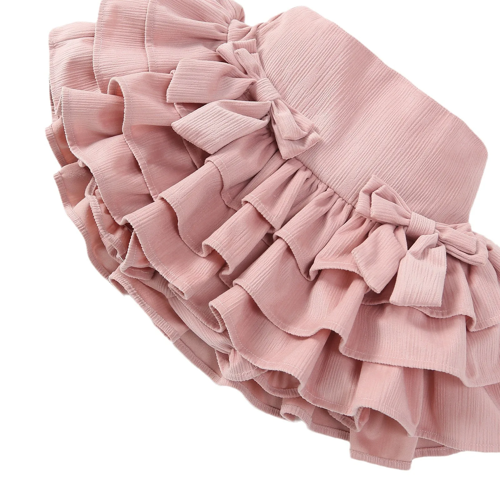 2024 Children Girl Summer Ruffle Layered Bows Cake Skirt Pink White Gray 3-9 Years