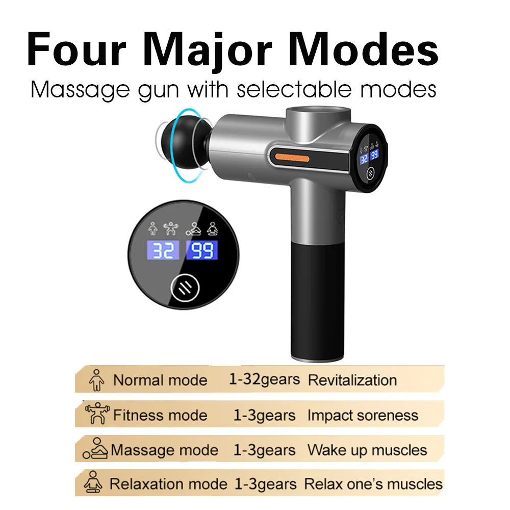 2024 New Brushless Motor LCD Display Massage Gun 4 Modes Deep Muscle Body Massager in Black/Silver