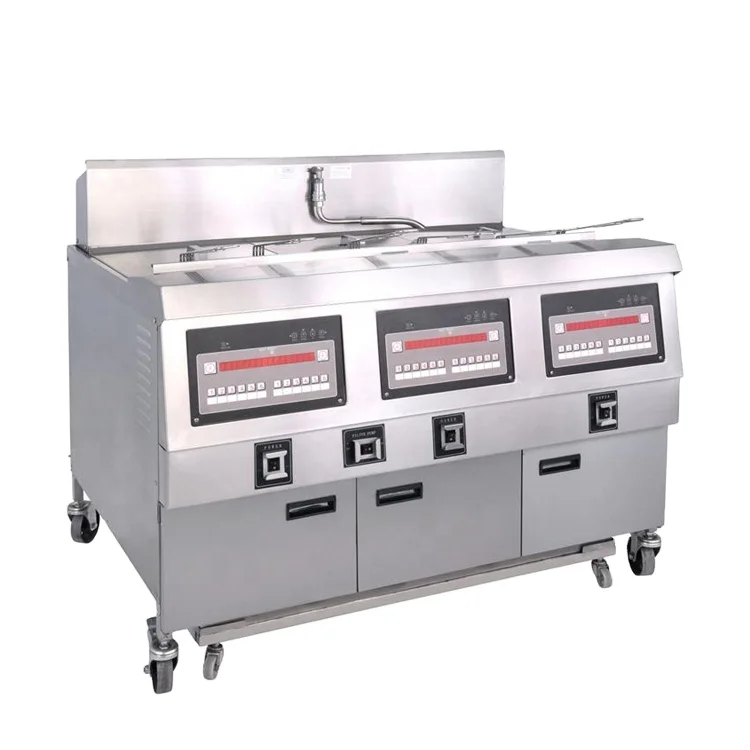 75L Electric Automatic Computer Control 3-Tank 6-Basket KFC Frying Machine with Built-in Filter System