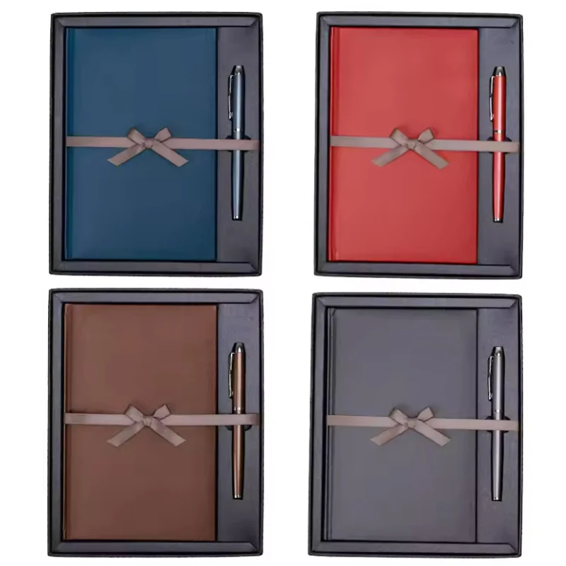 HK A5 notebooks customizable high quality pu leather notebook diary with pen and box and usb gift set