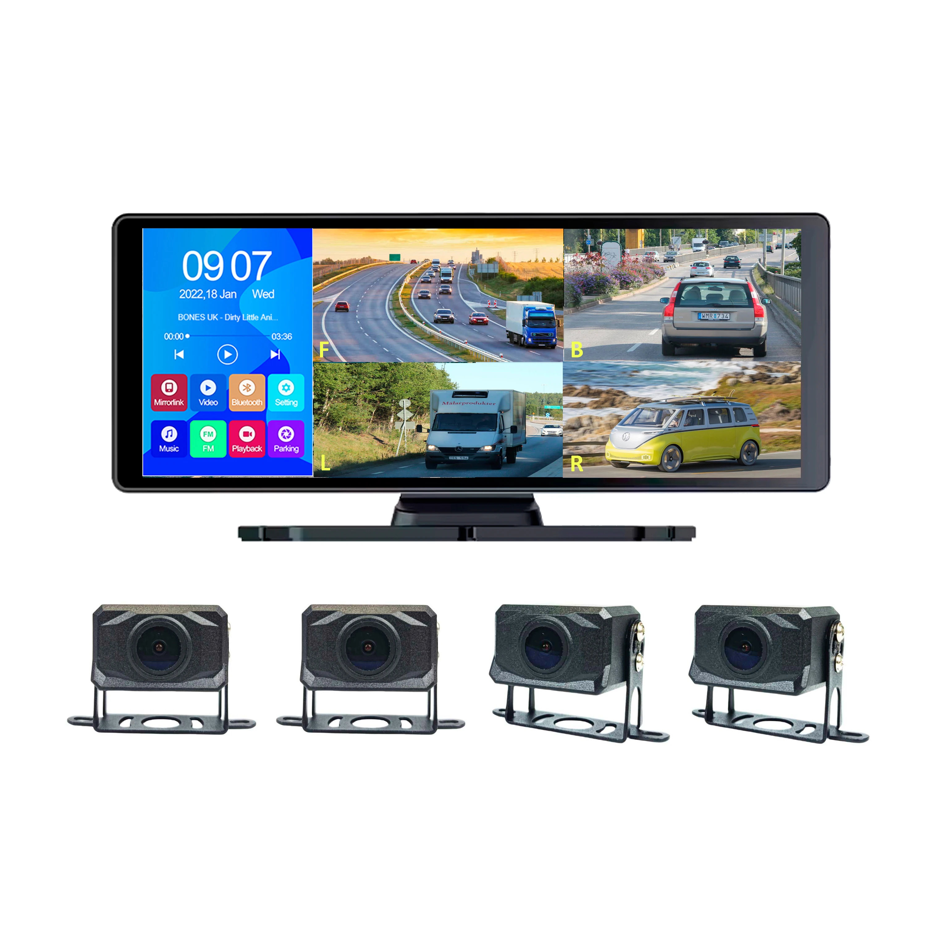 Touchscreen 10.36 Inch MP5 4CH Video Recorder Mirror-link Car Trailer Backup BSD Camera Monitor