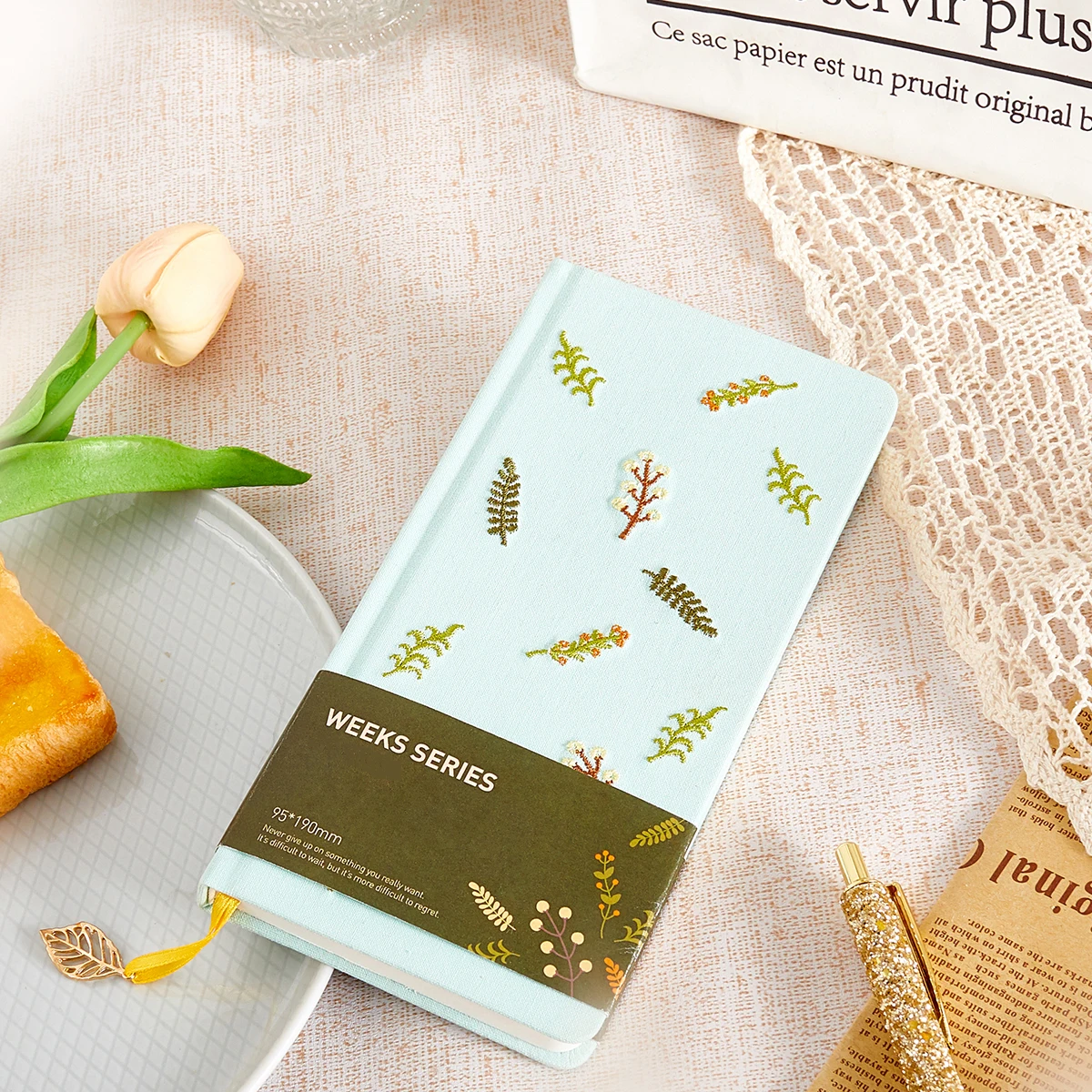 Custom Logo Hardcover Lined Ruled Paper Embroidery Journal Fabric Linen Notebook