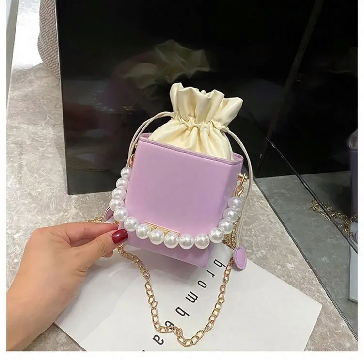 Оптовая продажа модная сумка-мешок на цепочке с жемчугом кожаная сумка плечо женская дизайнерская мини через