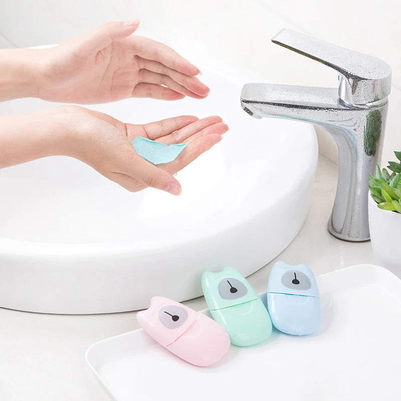 50pcs Travel Convenient Disposable Boxed Soap Paper Portable Hand Washing Box Mini Soap Paper Scented Slice Sheets TSLM1