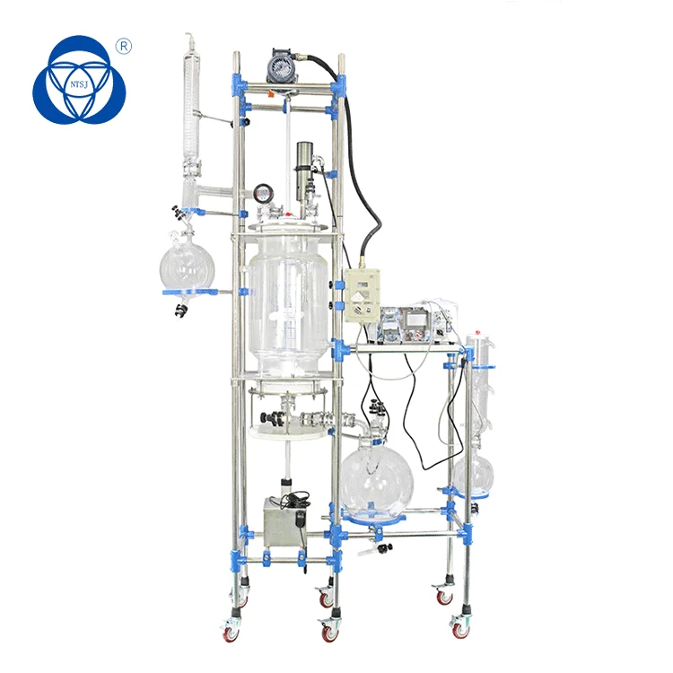 100L customized Jacketed glass ultrasonic crystallization reactor with heater and cooler and vacuum pump