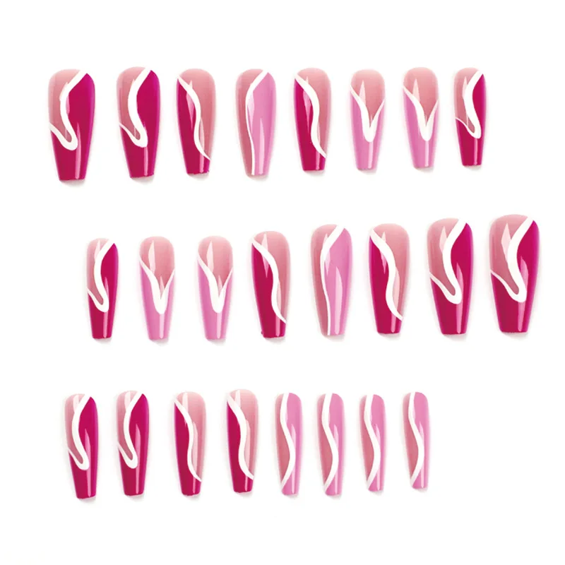 2022 New Arrival 24PCS/ Box Stylish Splicing Rose Red Fake Nails Full Cover Long Coffin False Nail Press On Nails