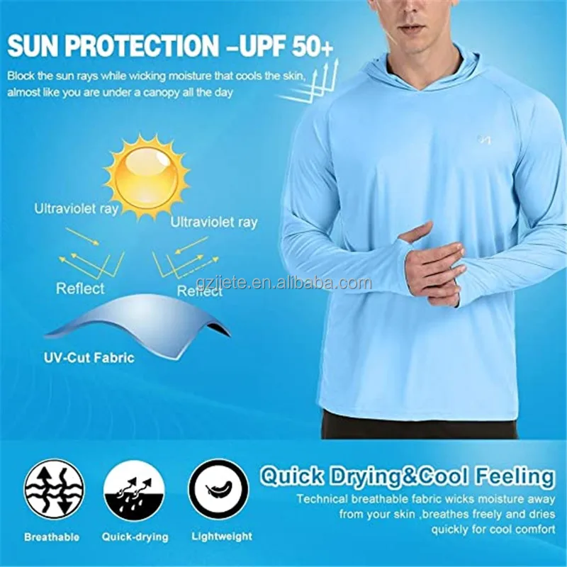Wholesale Men Outdoor Long Sleeve 100% Polyester Fishing T-shirts Custom UPF50 UV Quick Dry Fishing Hoodie with thumb hole