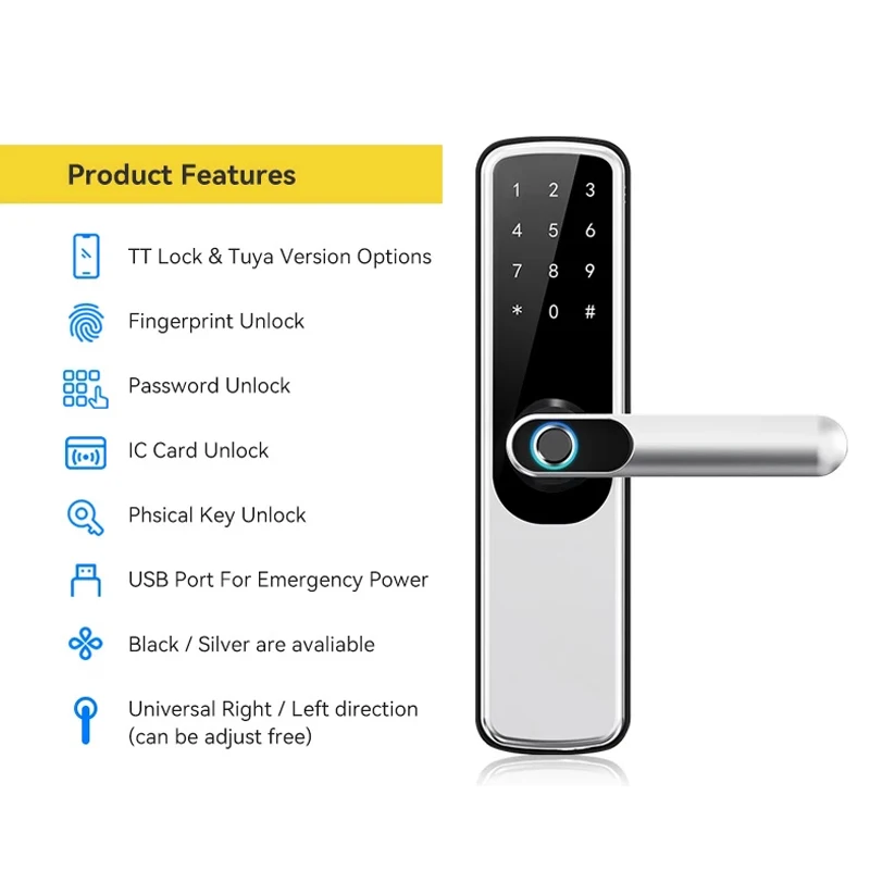 WIFI APP Fingerprint Door Lock with Code Card Key Touch Screen Smart Handle Lock Security Digital Electronic Wooden Door Lock