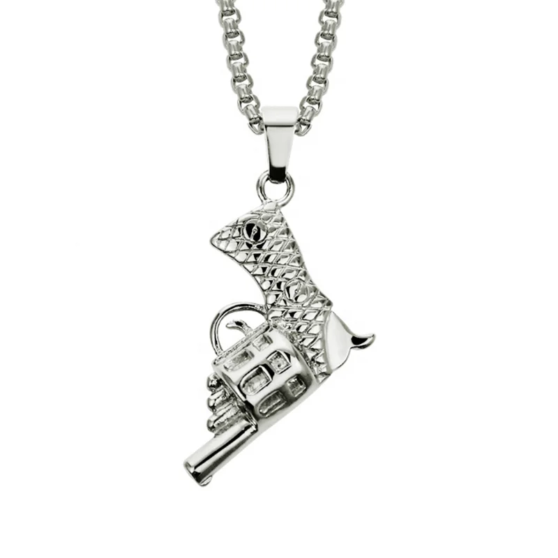  Hip hop twist chain with alloy and diamond pistol pendant