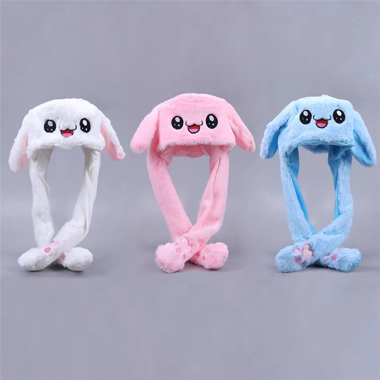 Lovely Rabbit Hat Novelty Happy Cute Soft Plush Animal Hat Bunny Cap with Movable Ears For Christmas GIft