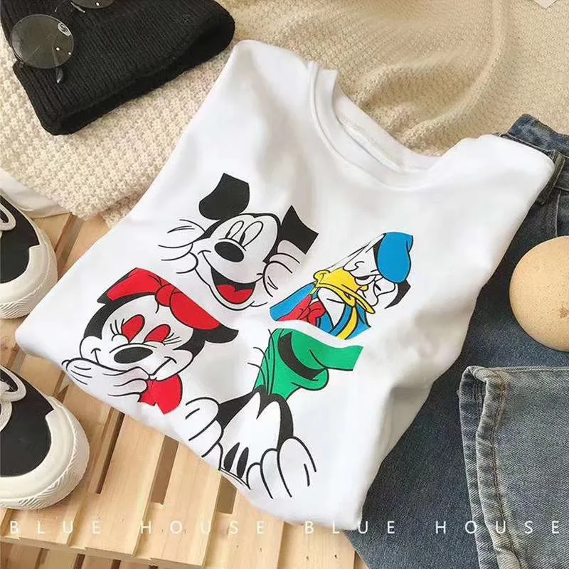 2021 summer Korean style loose all-match White half sleeve T-shirt top clothes Mickey cotton short sleeve t-shirt for women