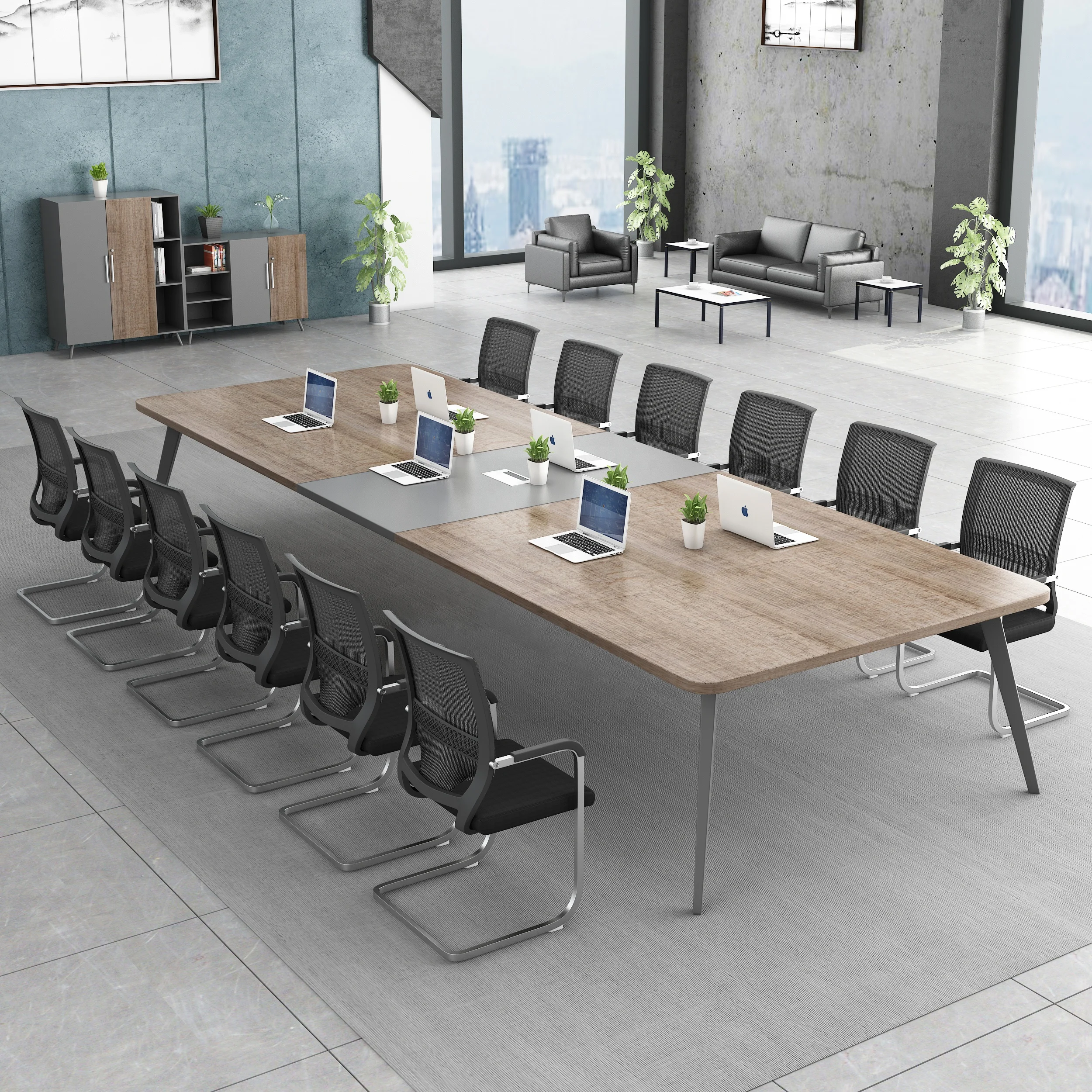 modern minimalist cheap Office Furniture conference table standing desk table durable Metal legs small Meeting Room Wooden Table