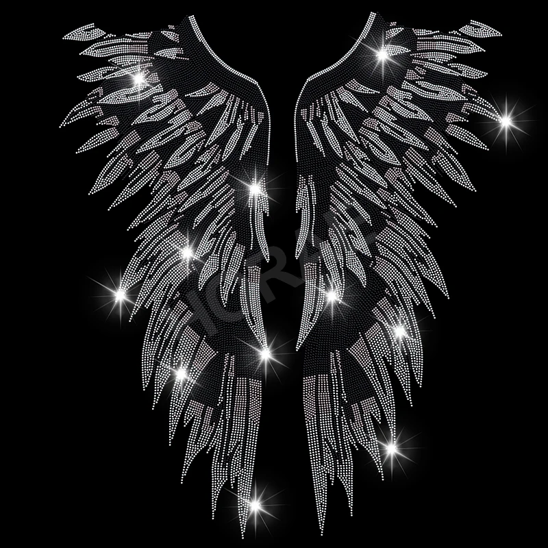 Punk Rock Style Hotfix Bling Wings Skull Skeleton Crystal Diamond Pattern Motif Rhinestone Transfer