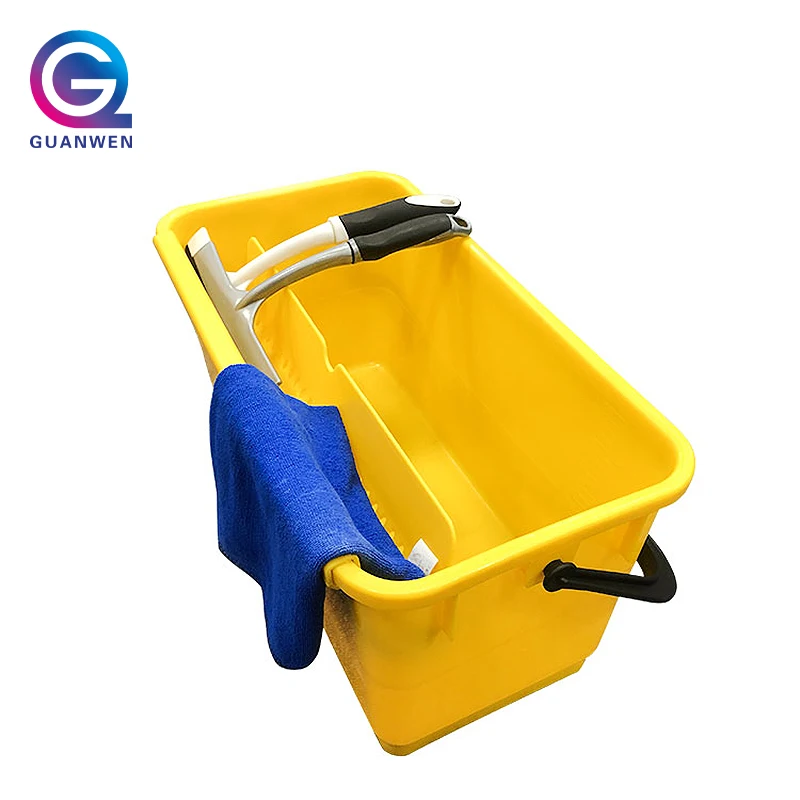 25L New Design Yellow Rectangle Bucket Floor Flat Window Mop Cleaning Bucket With Wheel