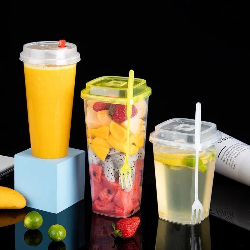 Hot cold drink cup with lid clear smoothie packaging cup large capacity plastic disposable cups with lid