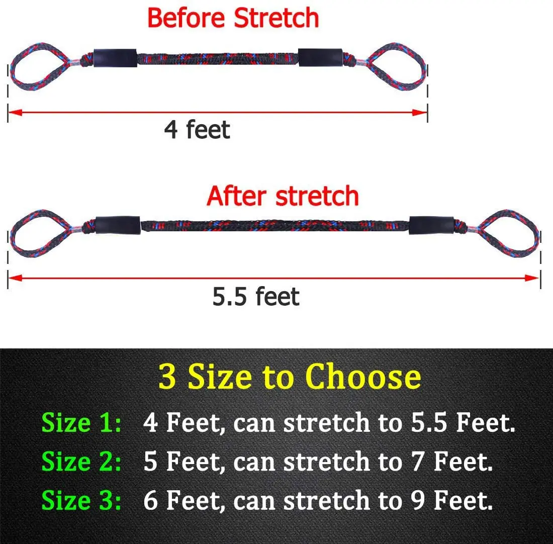 Bungee Boat Dock Lines with Hook 4 Feet wharf line Mooring Rope Boat Accessories Docking Lines PWC Shock Cords for Boats Kayak