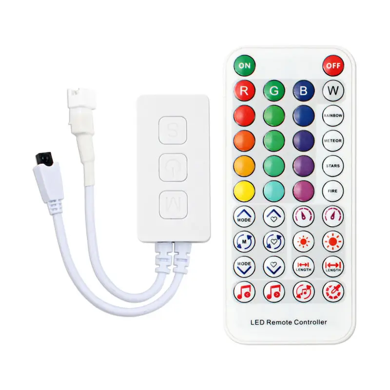 Weicao 38Keys RGBIC Controller SP611E IR Remote DC5-24V Addressable WS2811 Smart Led Light Strips Bluetooth