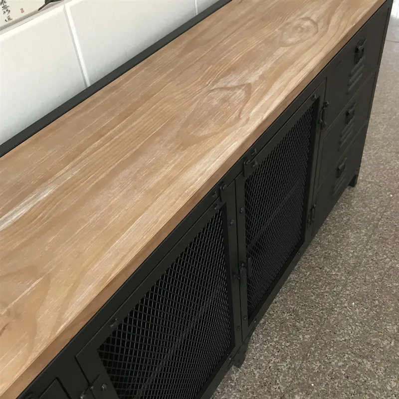 Industrial wind iron art kitchen dining side cabinet multi-functional storage wine cabinet cupboard counter for dining table