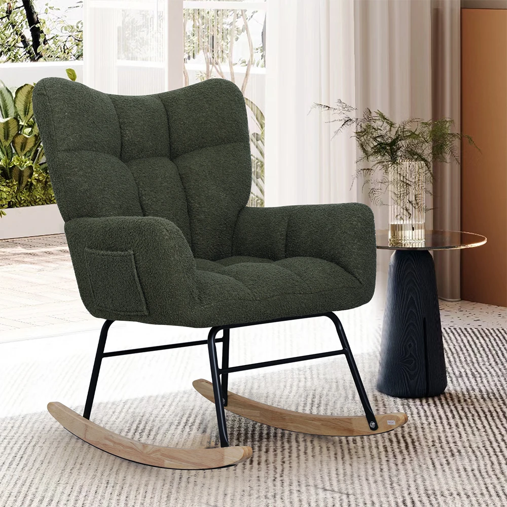 eddy Fabric Rocking Chair Upholstered Rocker Armchair with High Backrest Modern Rocking Accent Chair for Nursery
