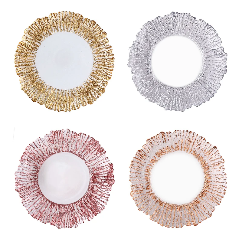 Custom clear glass silver lace charger plates wholesale for wedding Dinnerware set plate