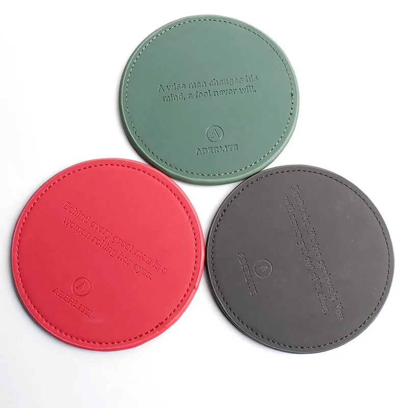 Promotional gift Custom Logo Printing Coffee Cup Mat Blank PU Leather Coaster for Drinks