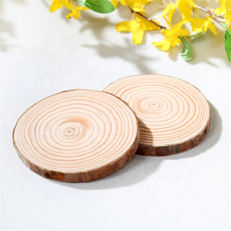 Country Wedding Decorations Natural Wood Chips Large Decoration Unpolished Wood Circle Crafts Wooden Coasters