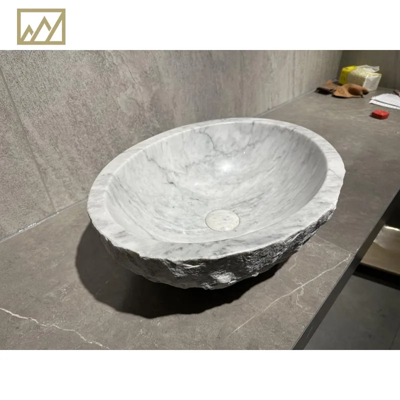 KINGS-WING Carrara White Marble Round Vessel Sink Size For 46*40*15.5 cm Kitchen Sink Fast Delivery  Model D26