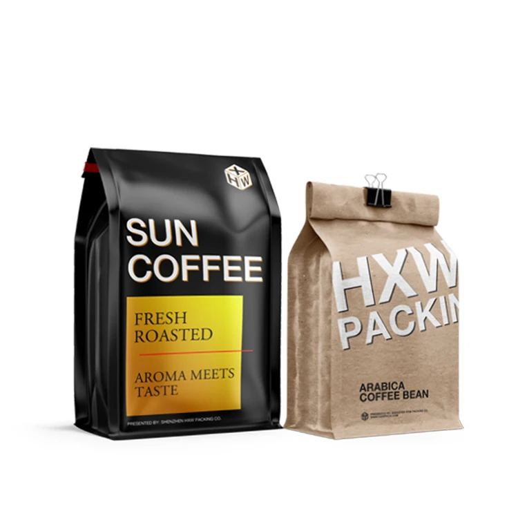 Custom Printed Biodegradable Compost Flat Bottom Coffee Packaging Foil Lined Coffee Bean Kraft Paper Bag With Valve
