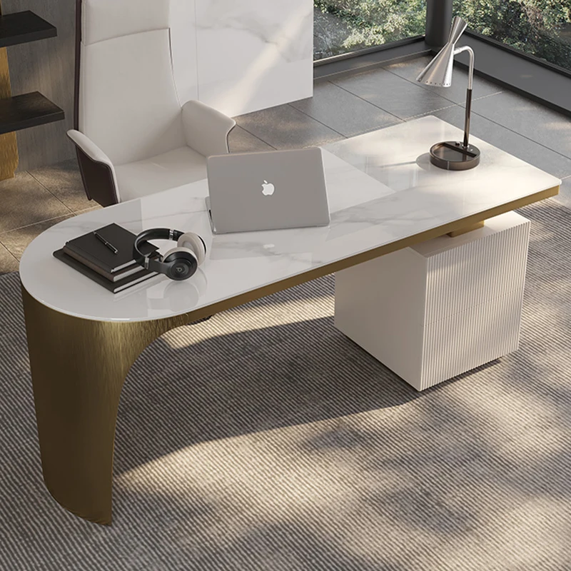 Office Desk Furniture Executive Luxury Design Modern L-Shaped Computer Sintered stone Desk Luxury Executive Home Office Desk