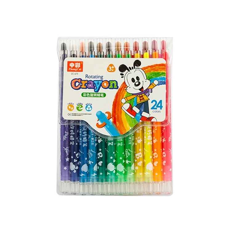 Colored 24 Crayon Set Safe Washable Rotating Crayons for Kids Adults
