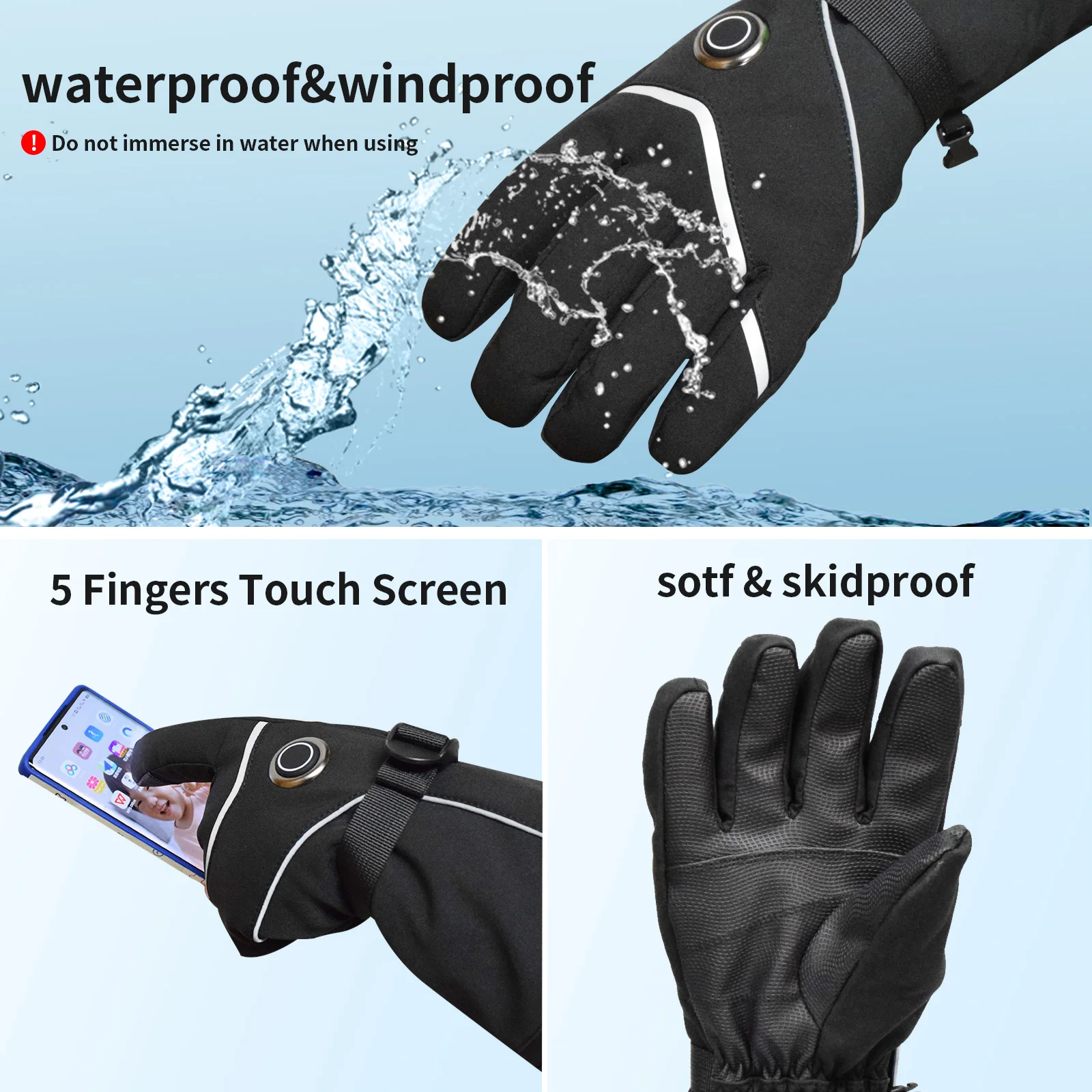 5000mAh Battery Pair Heated Gloves Waterproof Thermal Indoor Outdoor  Heating Gloves  Hand Warmer for Men and Women
