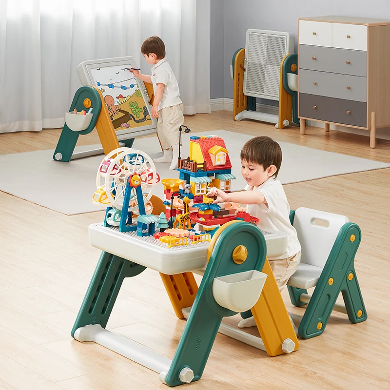 Kub 6 In 1 Multifunctional Kids Block Building Table Set Learning Playing Drawing Table Kids Building Block Table And Chair