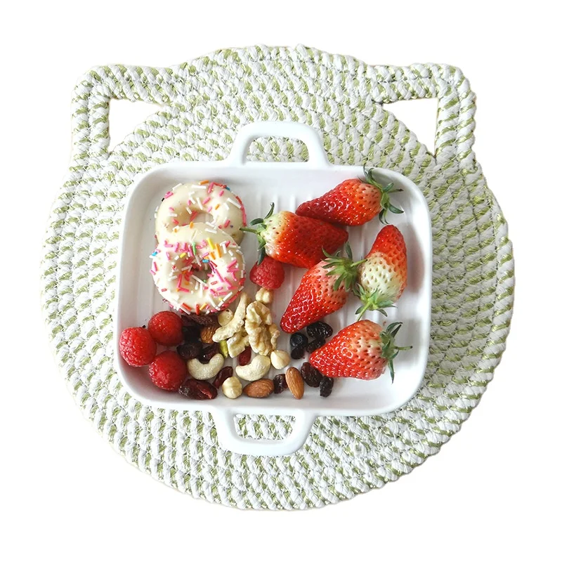 decorative braided crochet fabric woven round hungable Cute heat insulation pad dining mat yellow placemats for kids