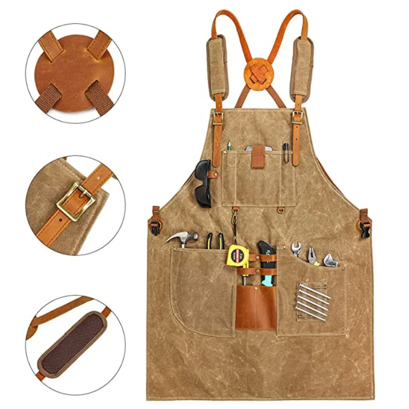 Industrial Wax Canvas Multifunctional Pocket Apron Barber Woodworking Work Clothes Waterproof And Oil Proof Apron