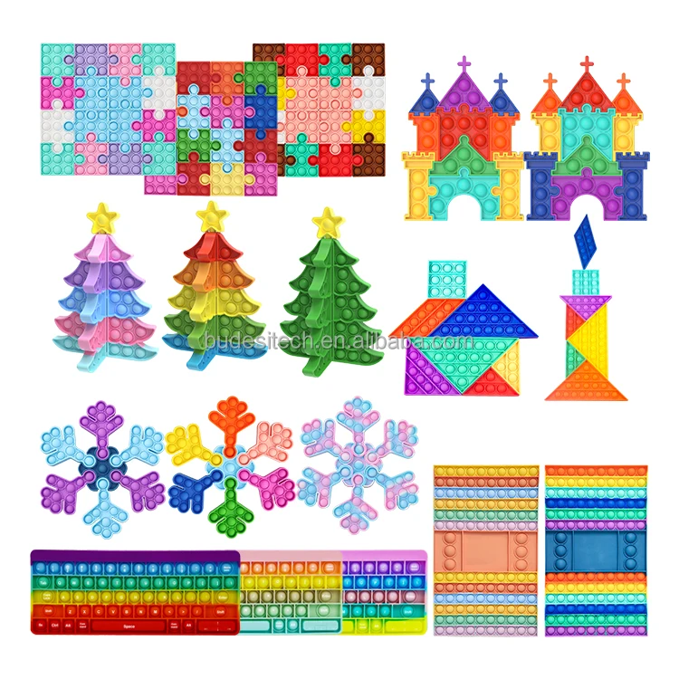 New push popping bubble fidget sensory toy for anti stress silicone game packaging bulk gadgets tangram castle fidget puzzle