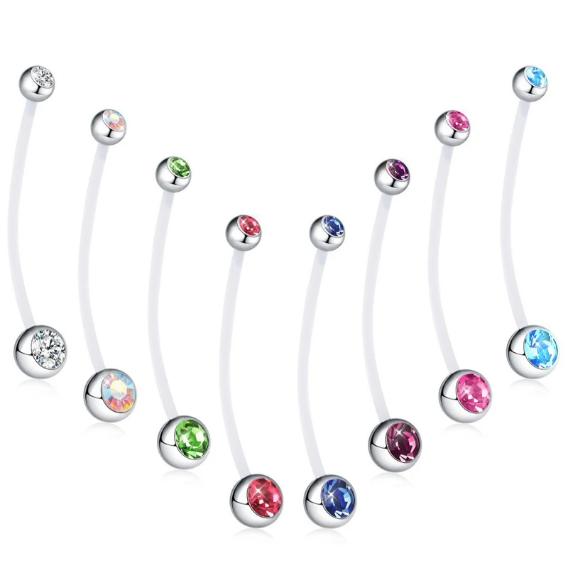 Stylish maternity belly button ring acrylic long soft rod double drill belly ring daily party wear body piercings jewelry