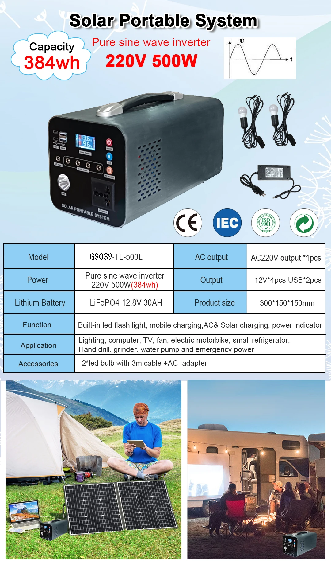 wholesale outdoor solar energy storage power station 300w-1500w solar portable power station system with solar panel