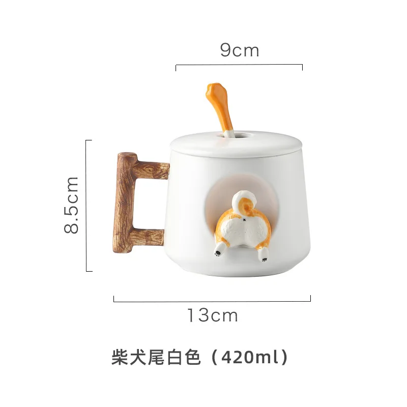 Creative 3D Hand Painted Ceramic Mug 420ML Dog coffee tumbler cartoon water ceramic cup