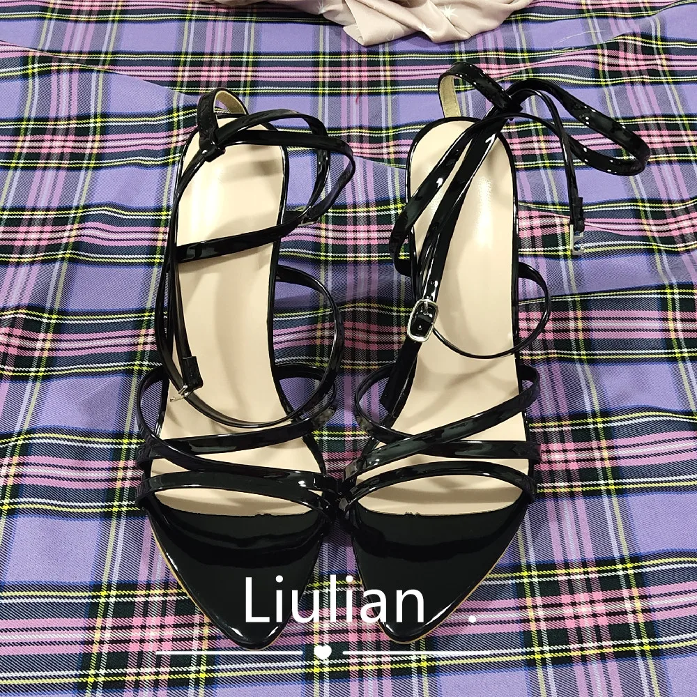 
Fashion Pointed-Toe Heels Thin Belt Shoes Women Solid Cross Strap Sandals High Heel 