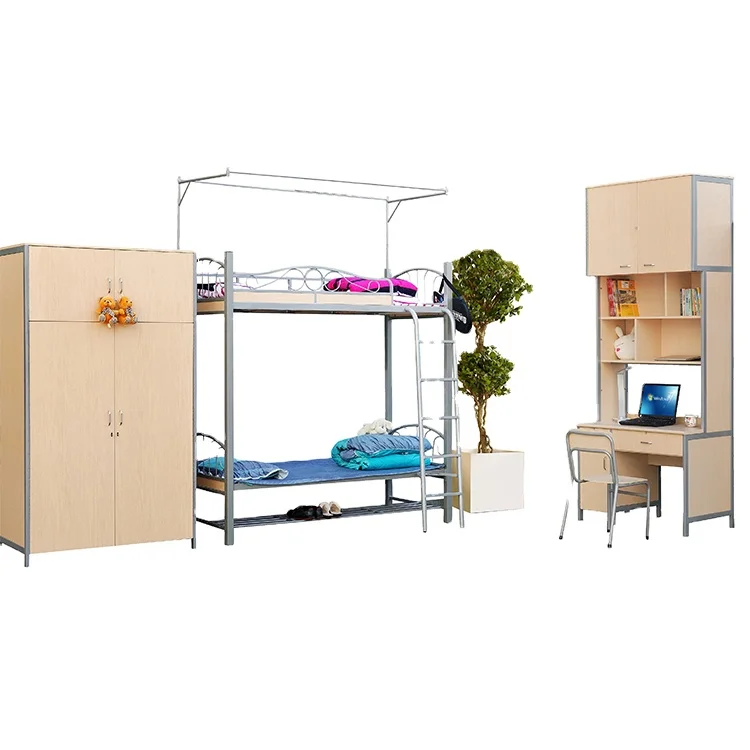 Custom Dorm Furniture Metal Steel Bed Frame Single Student Bunk Bed for School