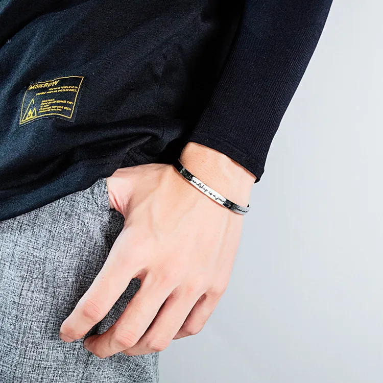 SLand Jewelry Low MOQ wholesale Silver/Gold/Rose gold custom engraved stainless steel cuff bracelet OEM your size & color