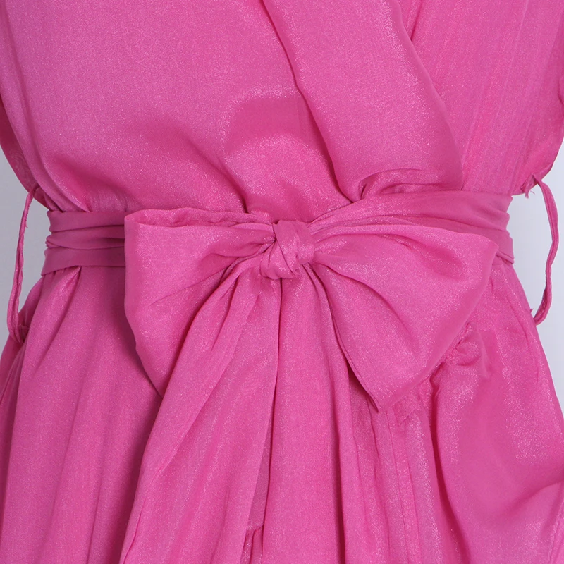 TWOTWINSTYLE Ruffle Dress For Women Lace Up High Waist Asymmetrical Midi Dresses Female Clothes