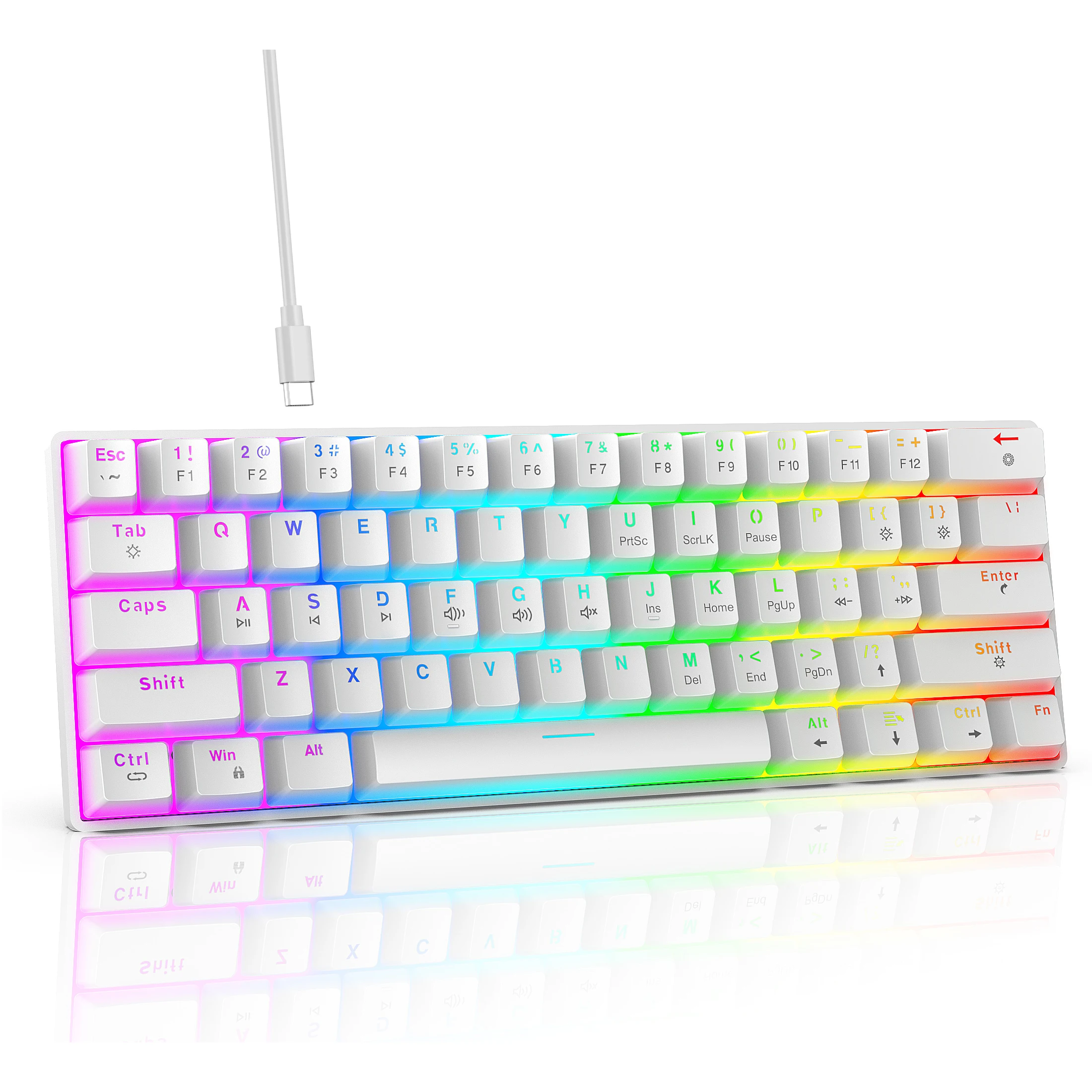 V900 60 percent RGB backlit silent Hot plug Red switch wired game mechanical Keyboard for Computer LaptopErgonomic 60% Form Fact