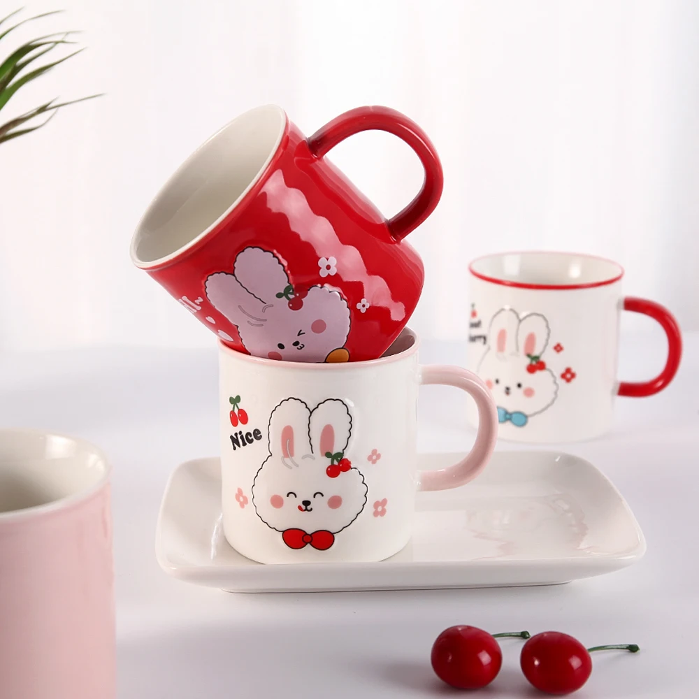 Hot Sale 410 ml Creative Cute  Water Milk Mug Coffee White Animal Print Ceramic Mugs for Kids
